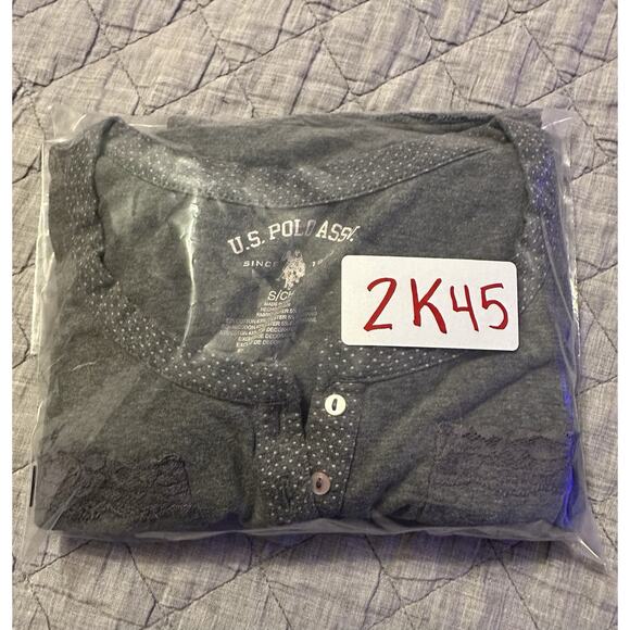 U.S. Polo Assn Womens Small Lounge Pajama Set Gray Henley Top Jogger Pants Soft - Picture 15 of 15